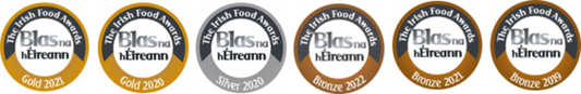 6 logos of awards won including 3 gold, 1 silver and 3 bronze