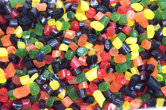 multi-coloured hard sweets all mixed up together